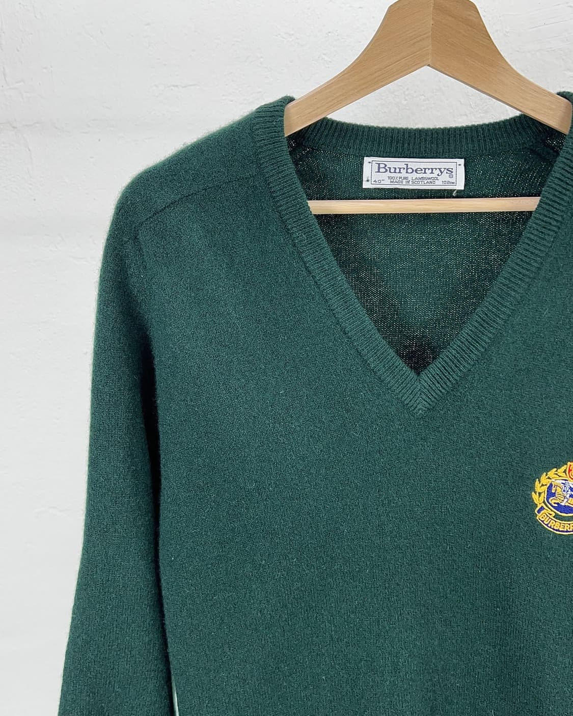버버리 딥 그린 램스울 아카이브 브이넥 니트 스웨터 상품이미지2