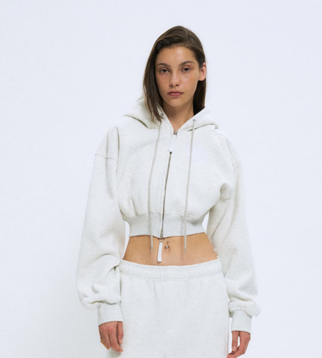 파르티멘토 우먼 기모 크롭 후드집업 멜란지 1회 착용 거의 새 옷 상품이미지2