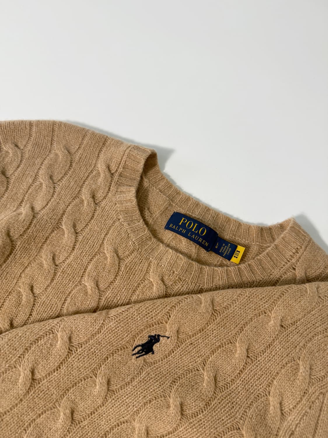 폴로 랄프로렌 신형 QR라벨 캐시미어 울 베이지 꽈배기 니트 상품이미지3