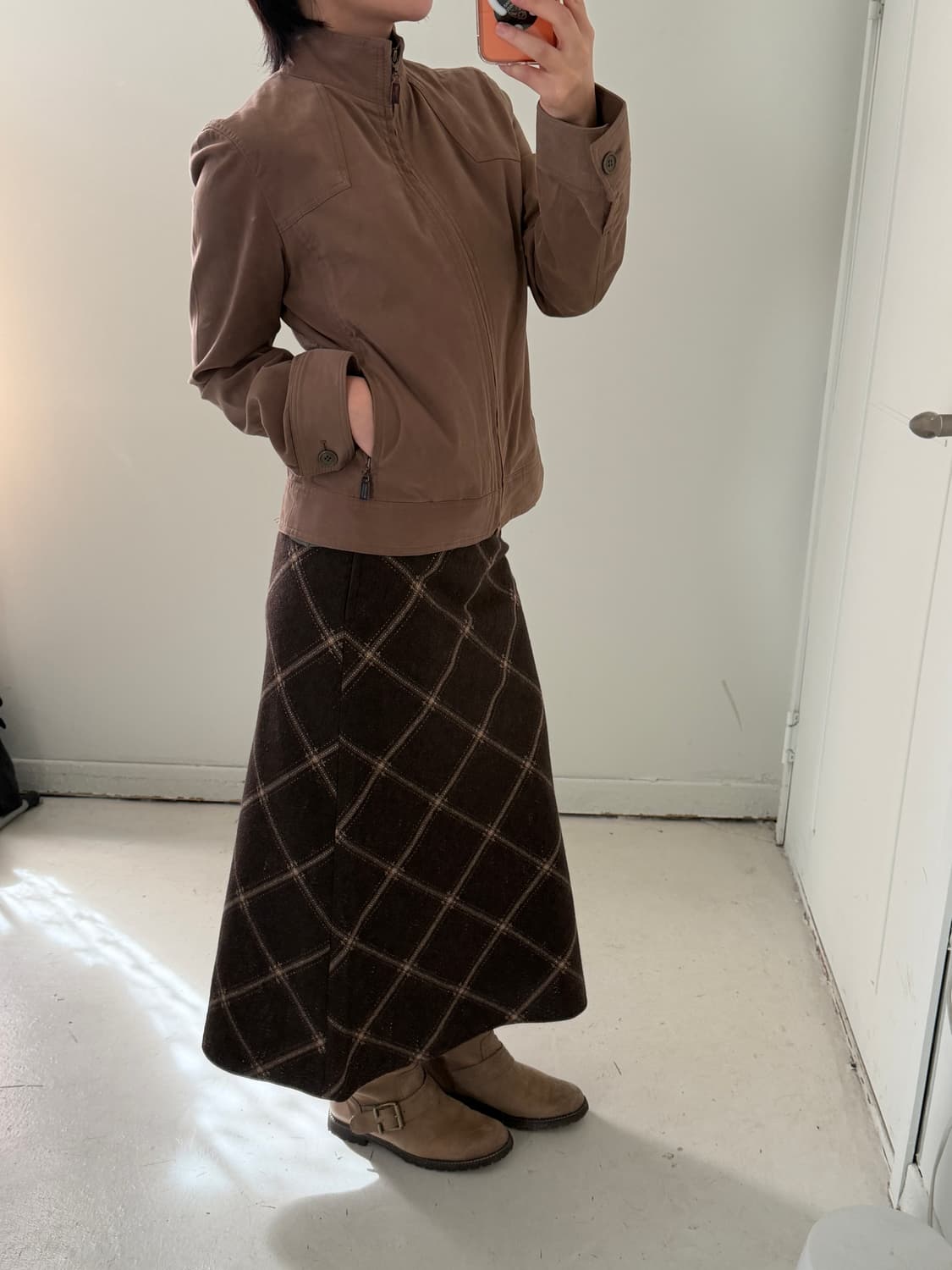 일본빈티지 브라운 바이커 블루종 자켓 상품이미지2