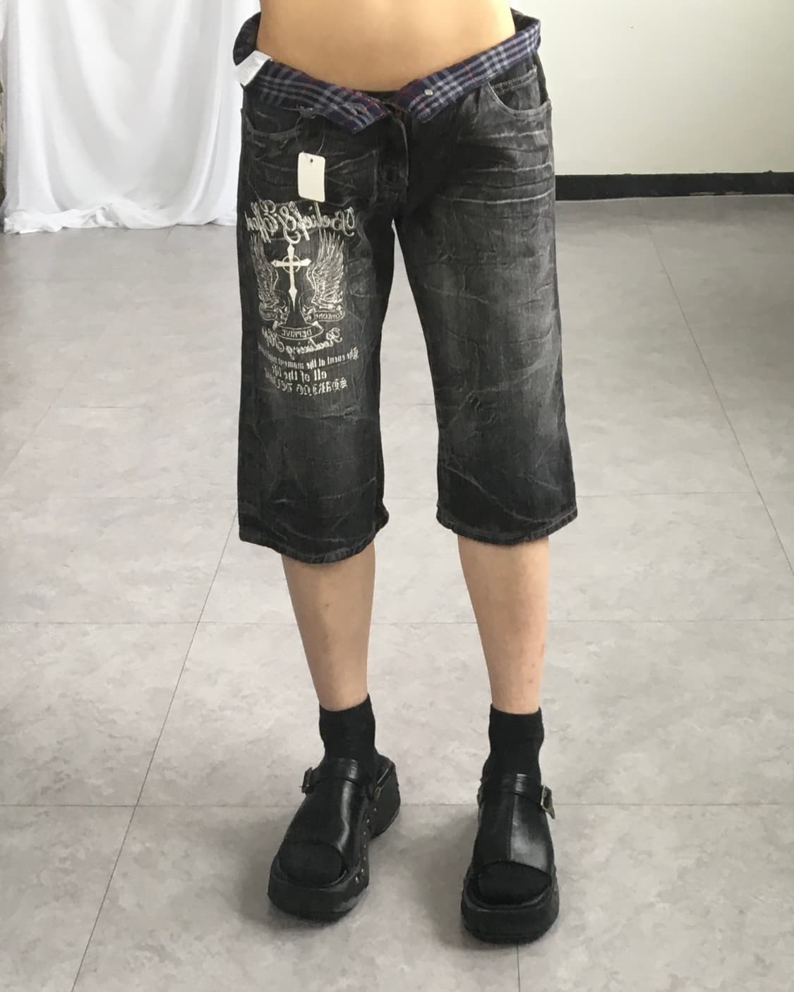 Printing washing denim half pants 상품이미지10