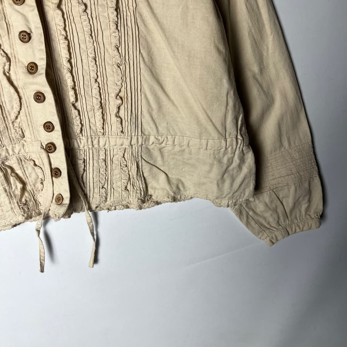 [JPN] 빈티지 모리걸 우드버튼 러플 코튼 블라우스 상품이미지3