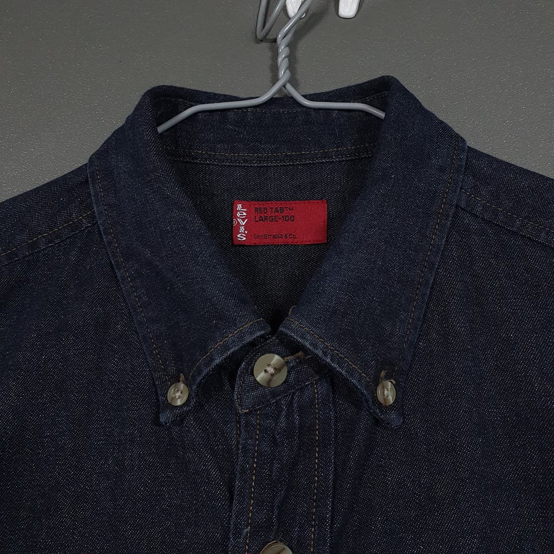 L (100) 리바이스 레드탭 포켓 버튼다운 생지 진청 데님 셔츠 남방 상품이미지5
