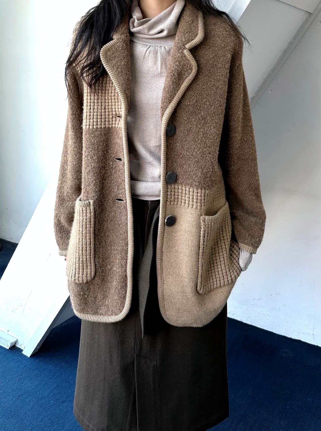 Wool boucle fabric loose jacket 상품이미지8