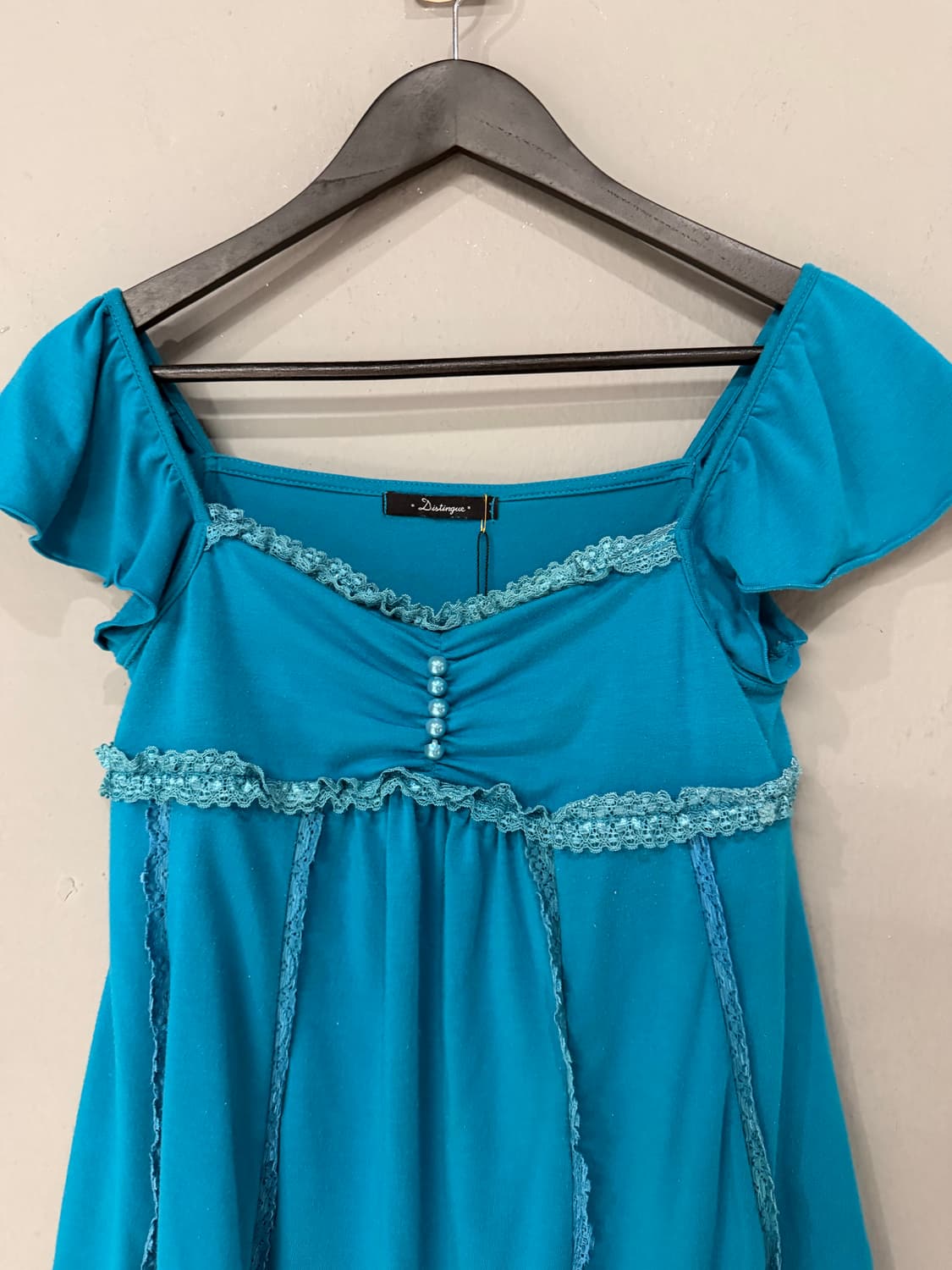 Aqua blue lace line button-up top 상품이미지6