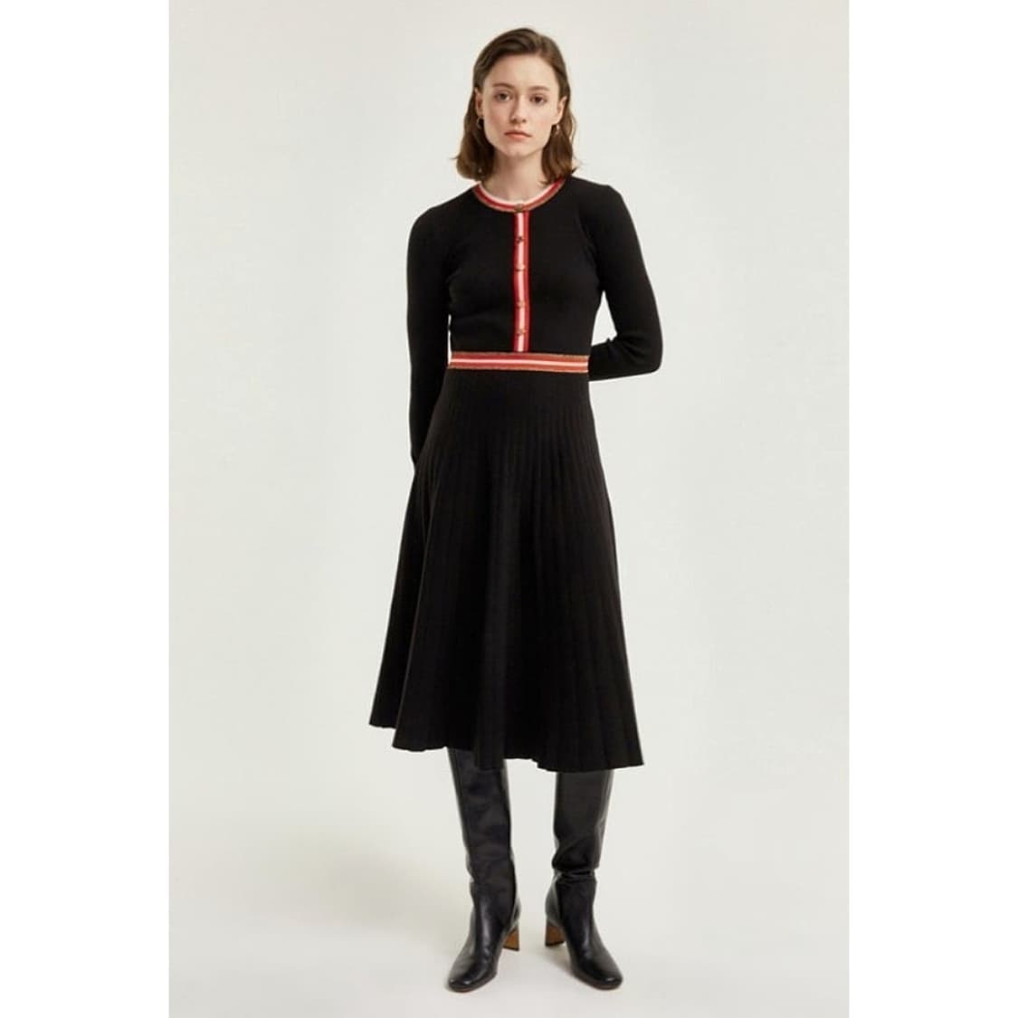 마쥬 maje 배색라인 버튼업 니트 원피스 상품이미지1