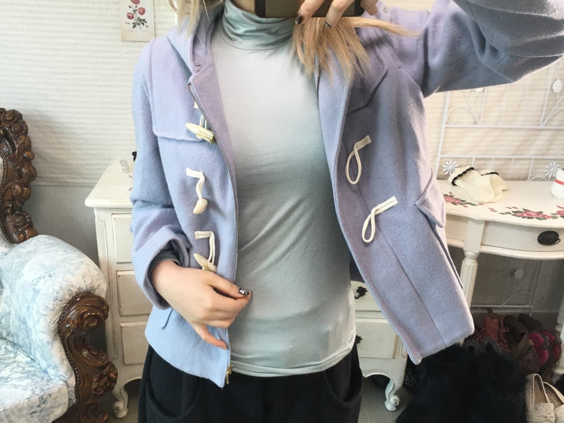 일본빈티지 페일 퍼플 후드 더플 코트 상품이미지5