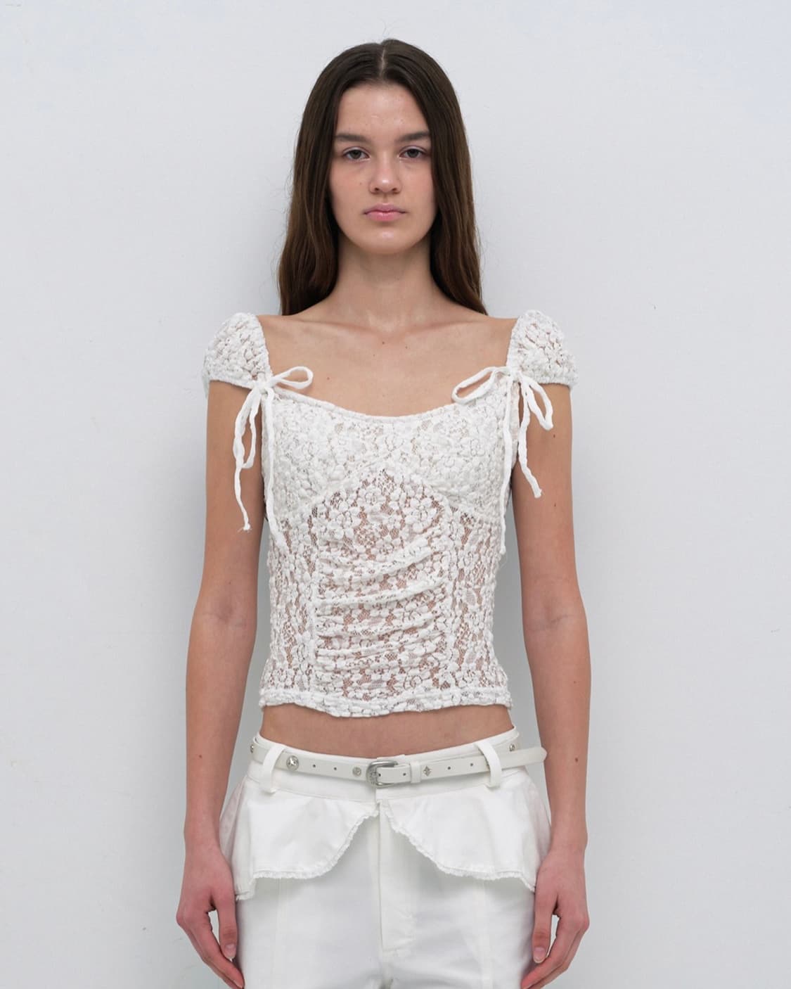 CERRIC - LACE CREASE SHIRRING HALF TOP / 상품이미지2