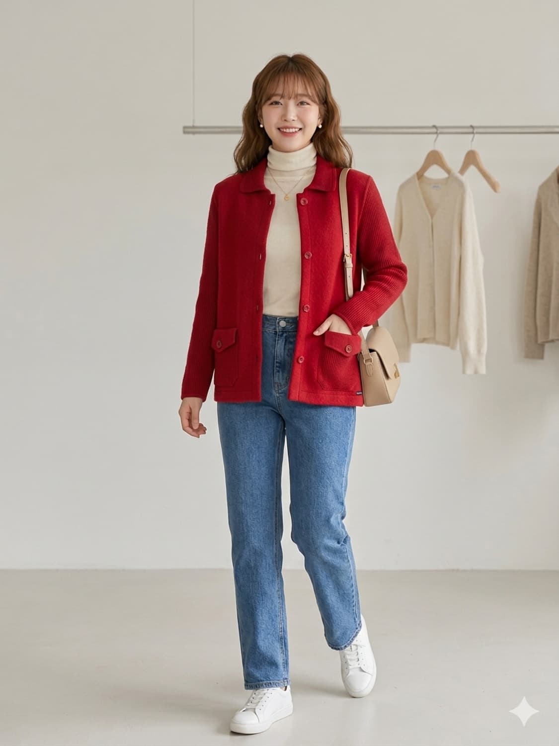 55~66. 세인트제임스 레드 배색 니트 가디건 상품이미지1