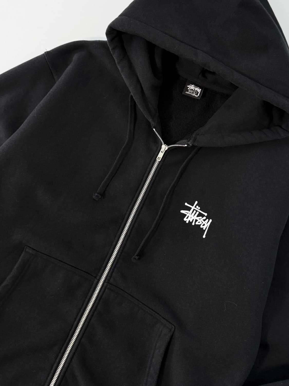 스투시 오버사이즈 빅스탁 로고 블랙 스웻 후드집업 상품이미지4