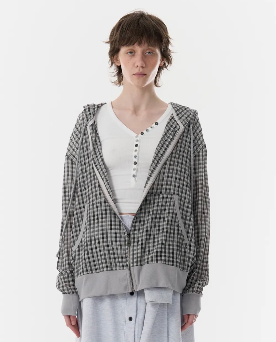 Pahisum 파히섬 체크 시스루 집업_베이지 상품이미지1