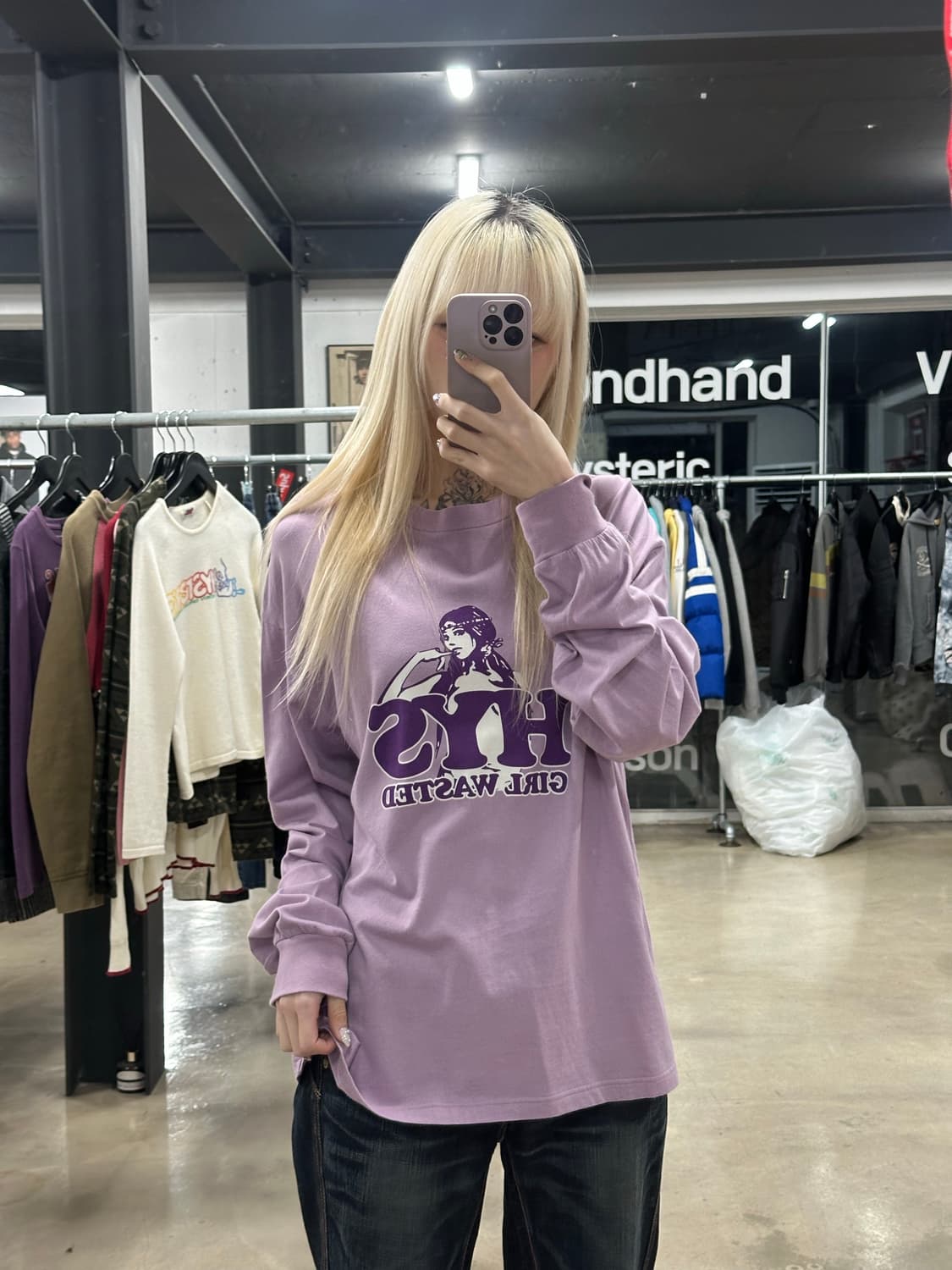 히스테릭 글래머 퍼플 롱슬리브 긴팔 티 상품이미지1