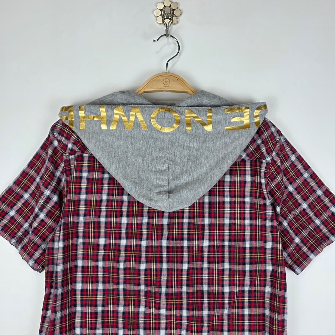 레드체크 후드 반팔남방 상품이미지5