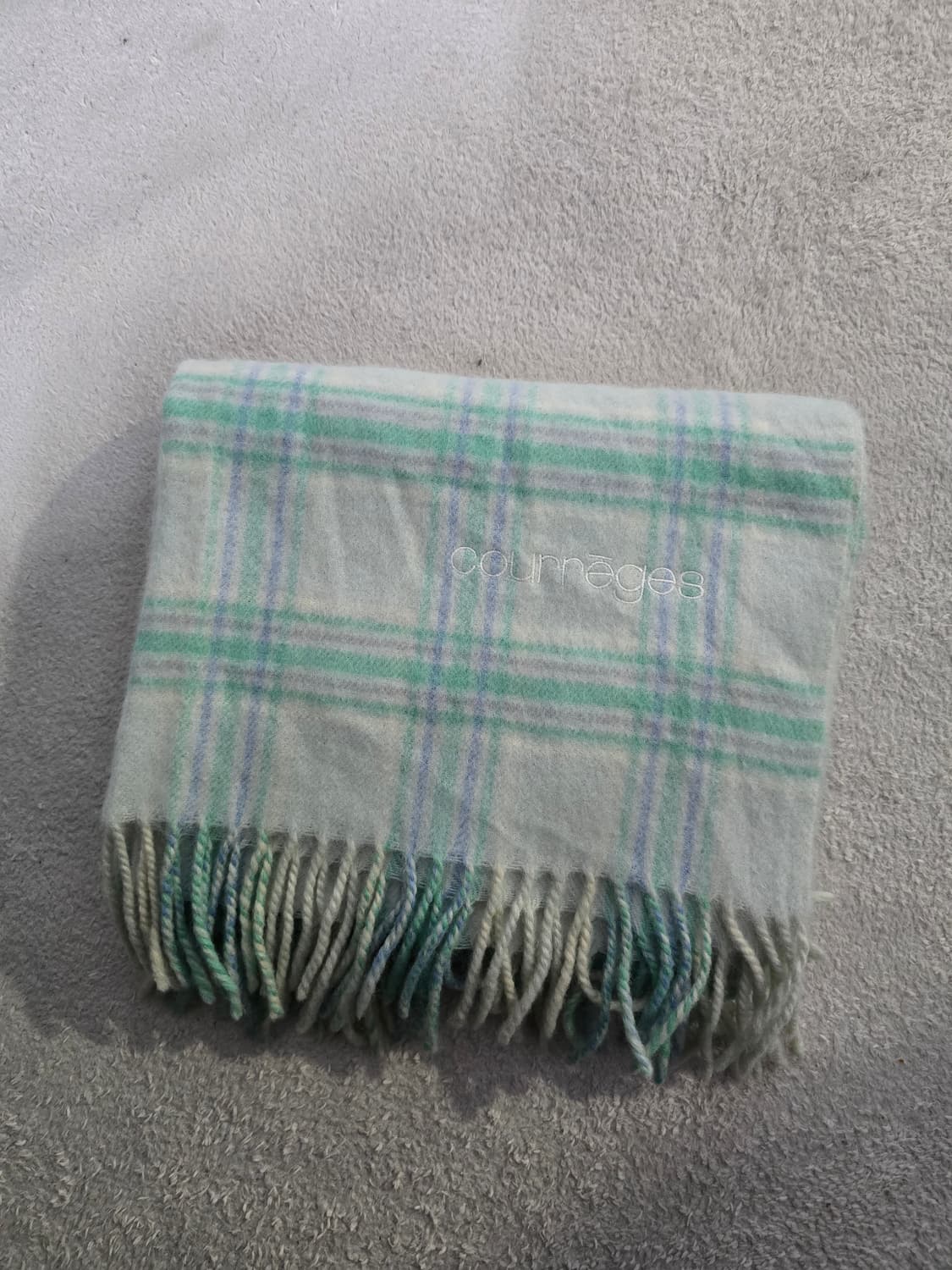 Courreges 꾸레쥬 민트 체크패턴 울 머플러 상품이미지2