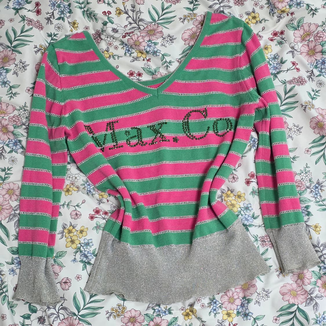 빈티지) 보세 Max.Co 핑크 그린 컬러풀 스트라이프 글리터 니트 상품이미지2