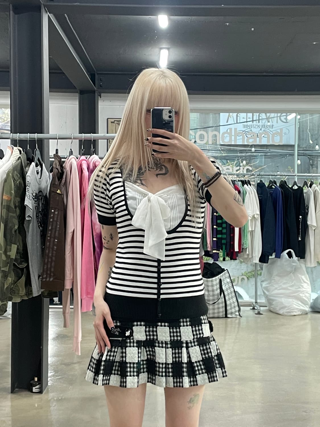 일본 vtg 스트라이브 리본 반팔 브이넥 니트 갸루 모리걸 상품이미지2