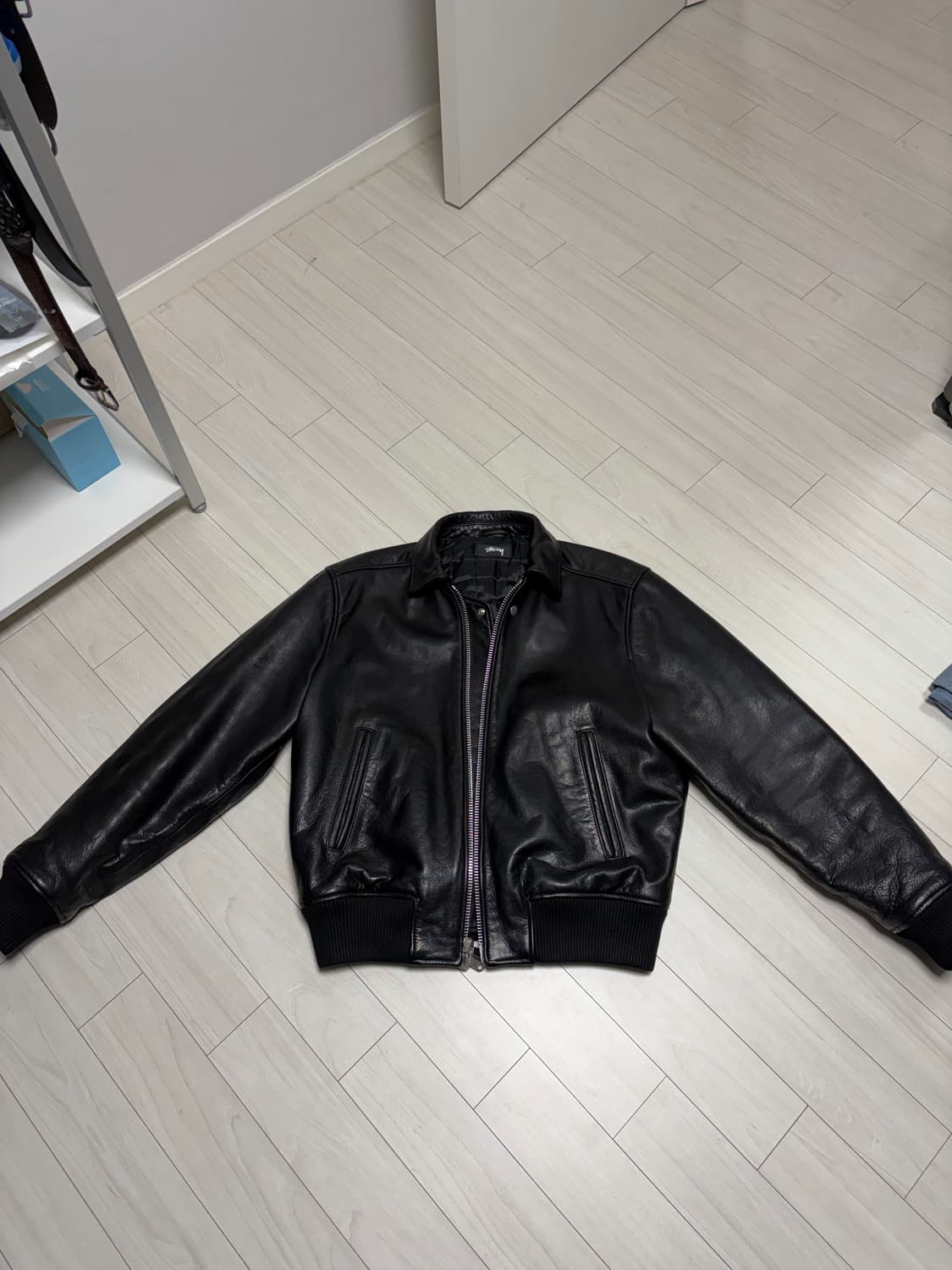 (M) 스투시 레더 플라이트 자켓 블랙 상품이미지1