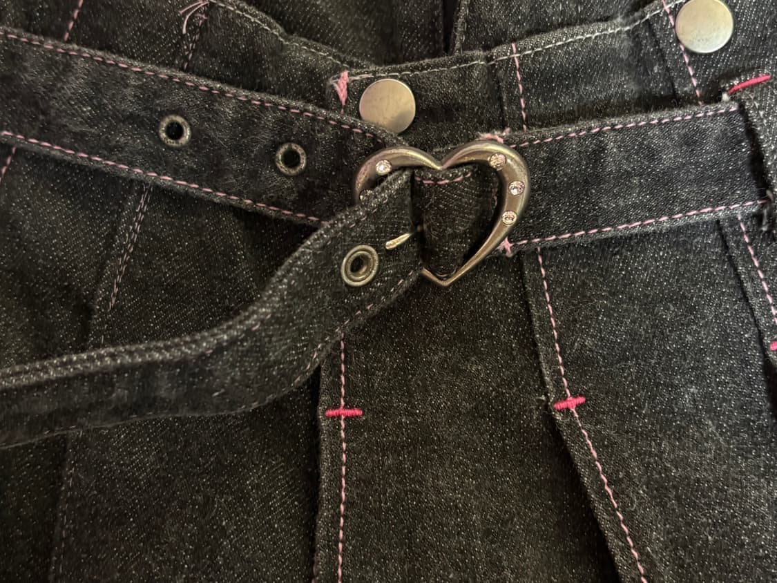 메조피아노 핑크 스티치 데님 플리츠 스커트 속치마O 상품이미지1