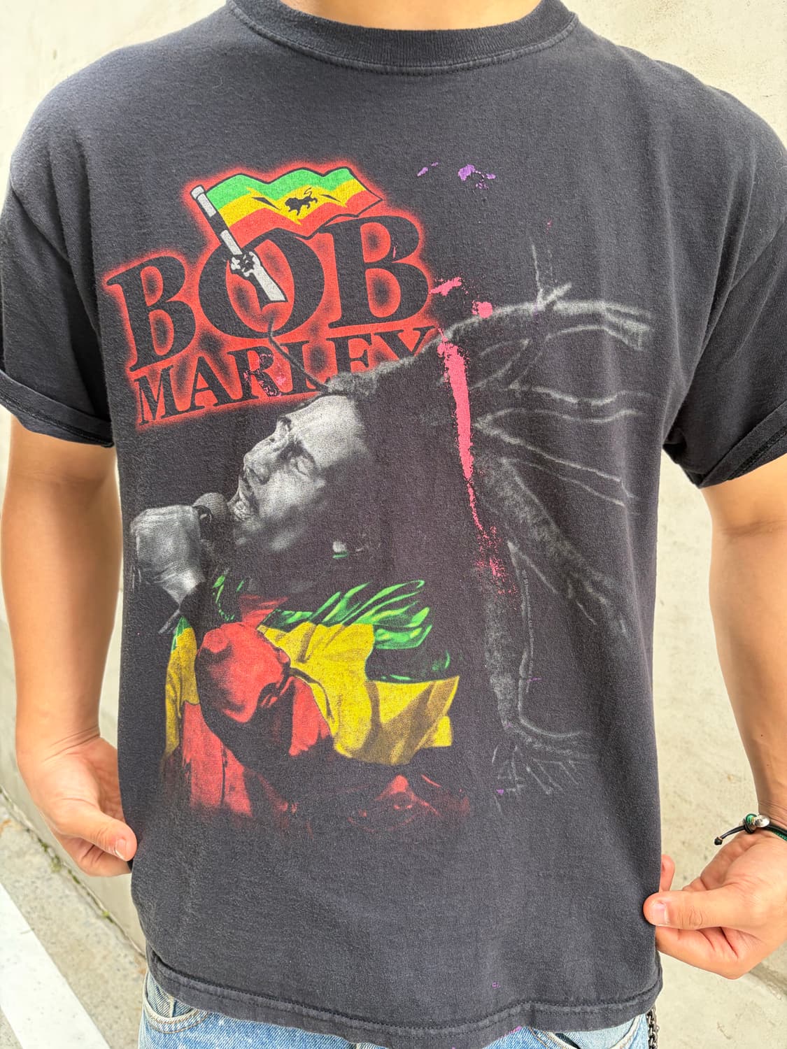 00‘s Bob Marley rap print faded T-shirt 상품이미지7