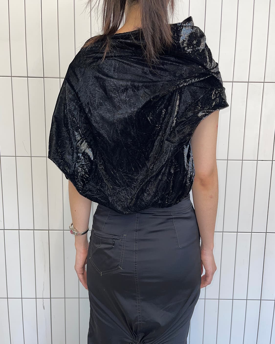 리츠코 시라하마 벨벳 비대칭 버튼 가디건 탑 상품이미지3