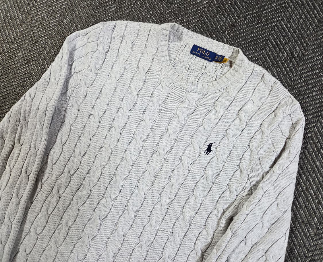 신형 QR 폴로 랄프로렌 라이트 그레이 케이블 니트 상품이미지3