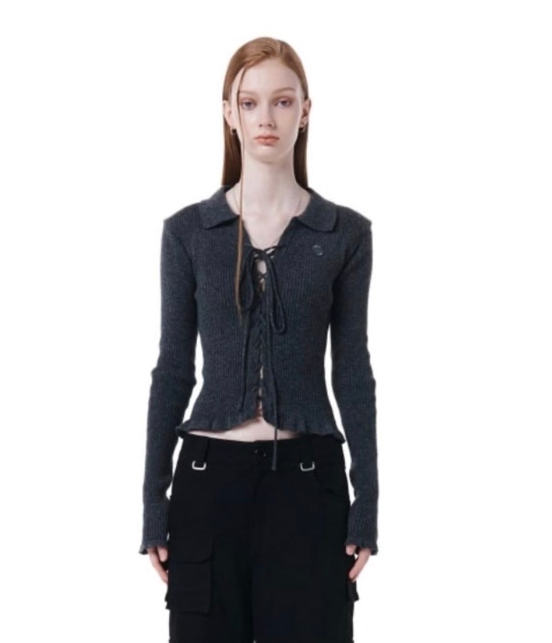 세릭 아일릿 셔링 카라 니트  상품이미지1