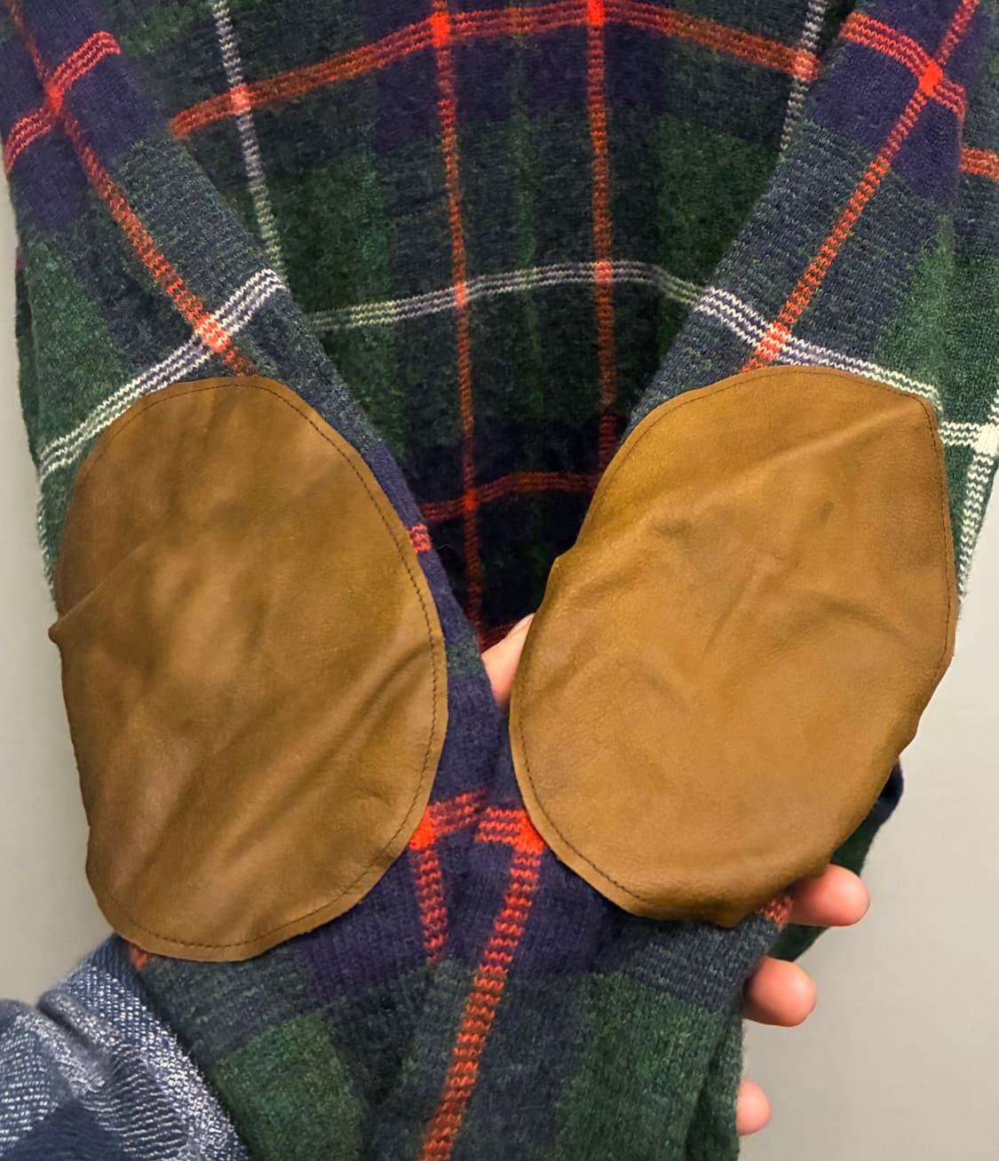 (M)폴로랄프로렌 울 타탄체크 엘보패치 레더 니트 스웨터 상품이미지7