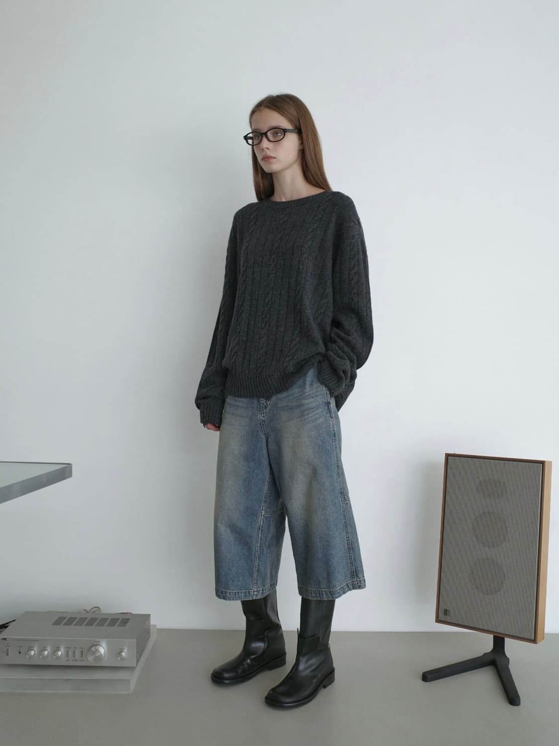 로우클래식 케이블 니트 차콜 M  상품이미지2