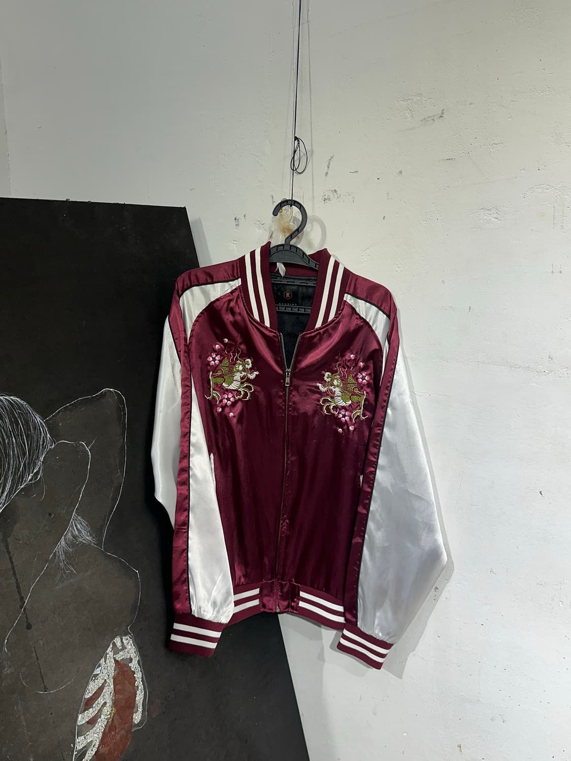 Jpn 일본빈티지 재패니즈 오리엔탈 런 버건지 용 스카잔 자켓 상품이미지7