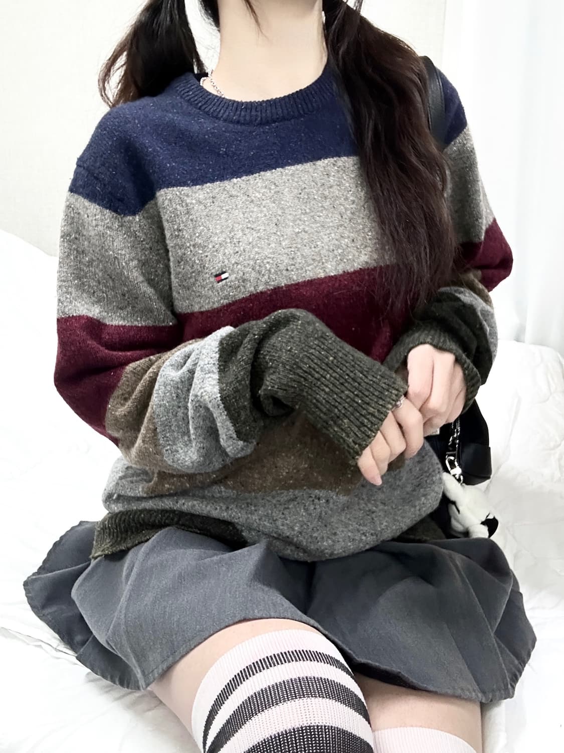 타미힐피거 미니로고 단가라 울 니트 상품이미지1