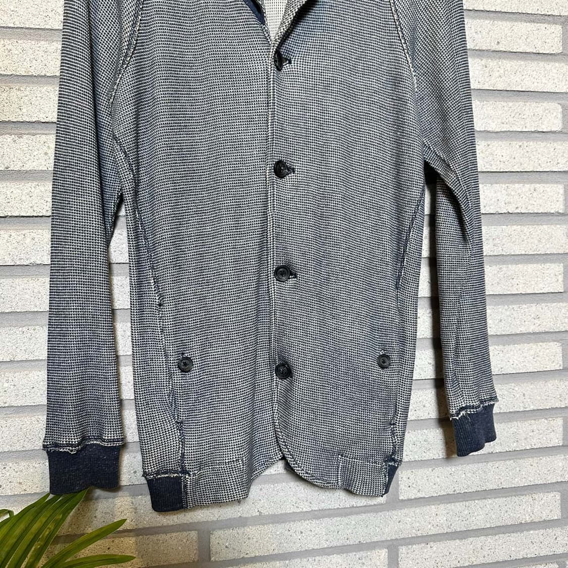 디젤 니트 가디건 자켓 래글런 와플 텍스쳐 스트치 디테일 네이비 상품이미지4