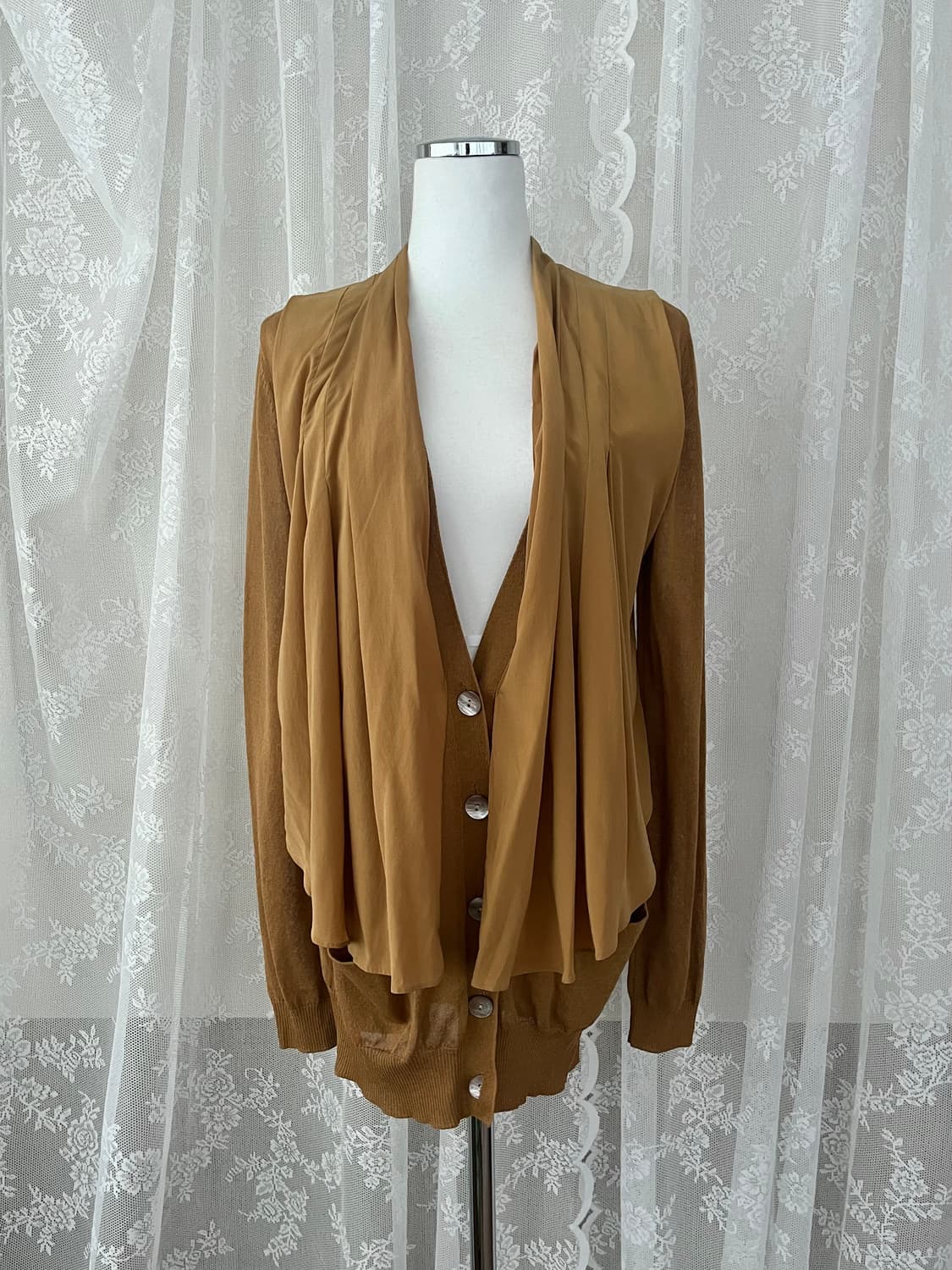 F) 미샤 새상품 실크 레이어드 가디건 카멜 상품이미지1