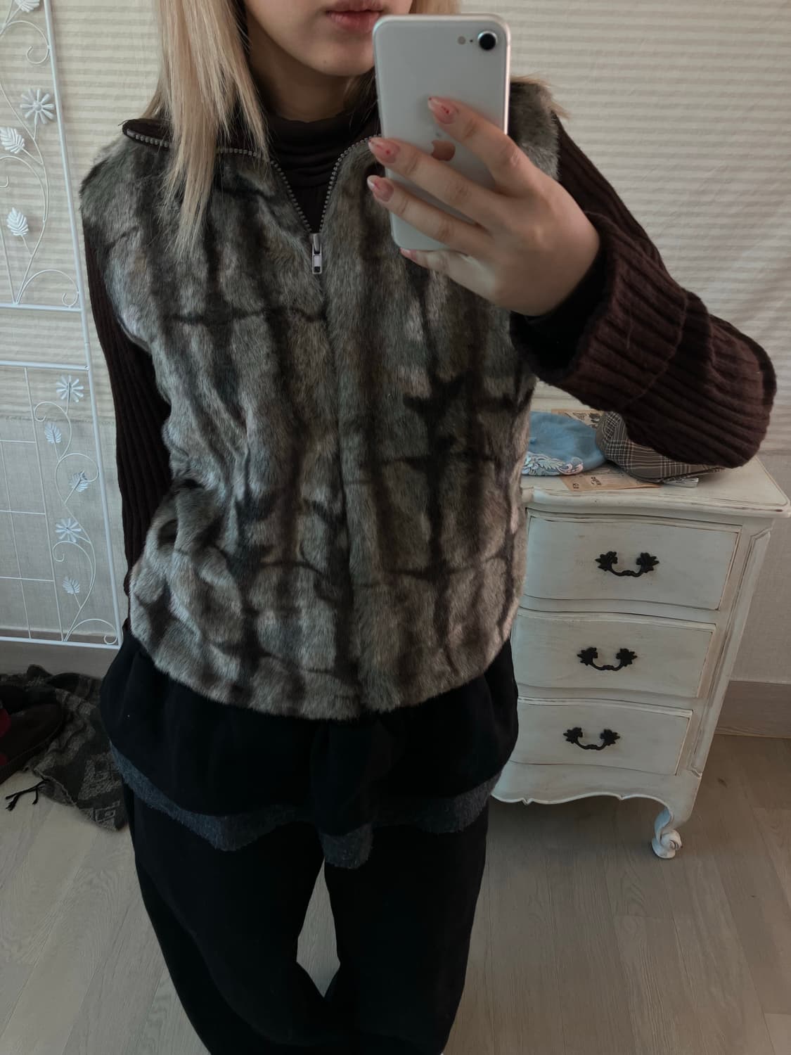 jpn vintage 브라운 민트 퍼 니트 y2k 스트릿  상품이미지4