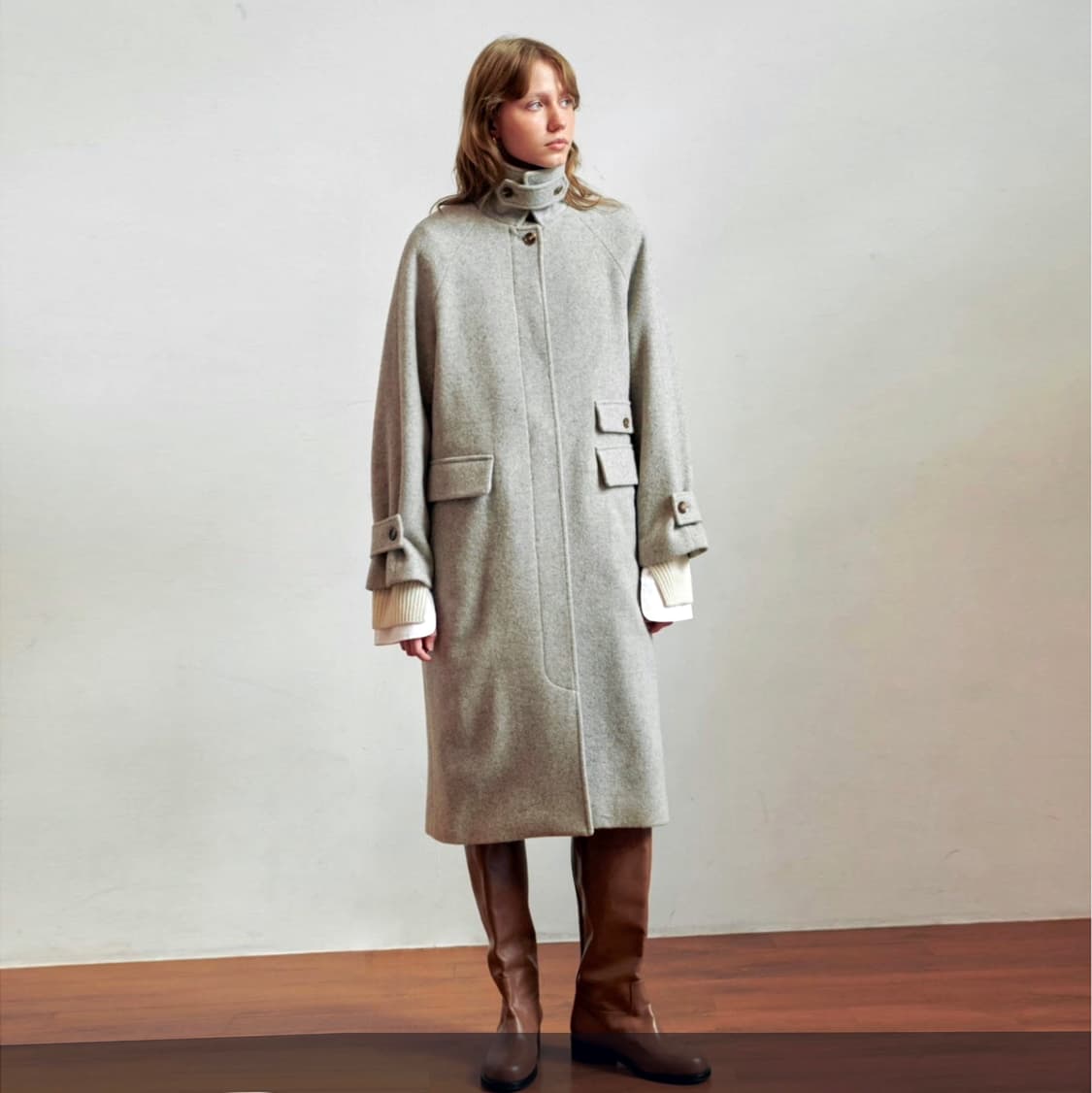 유메르(UMER) 잉글랜드 알파카 헤링본코트 프리사이즈 상품이미지1