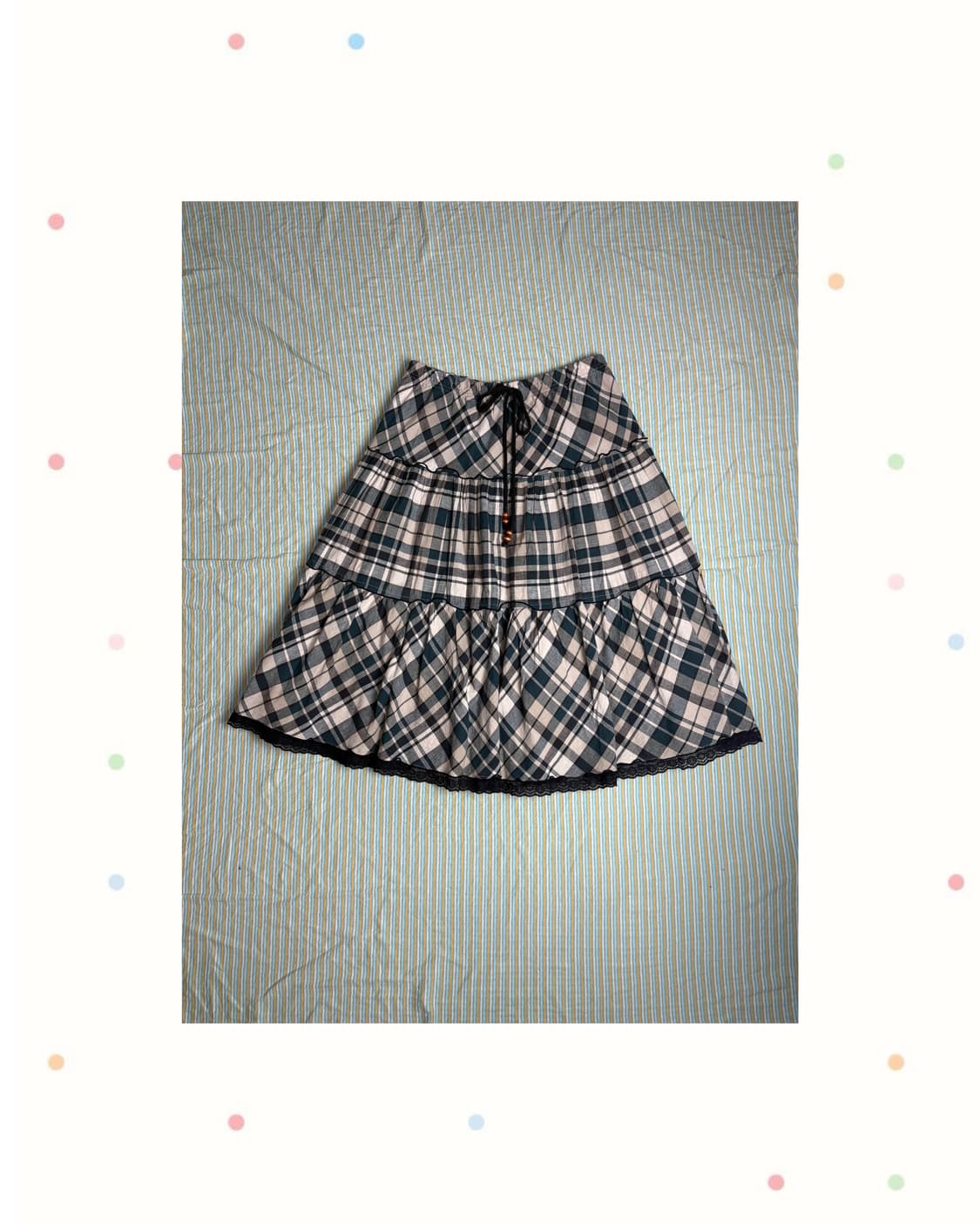 그린 체크 미디 스커트 상품이미지1