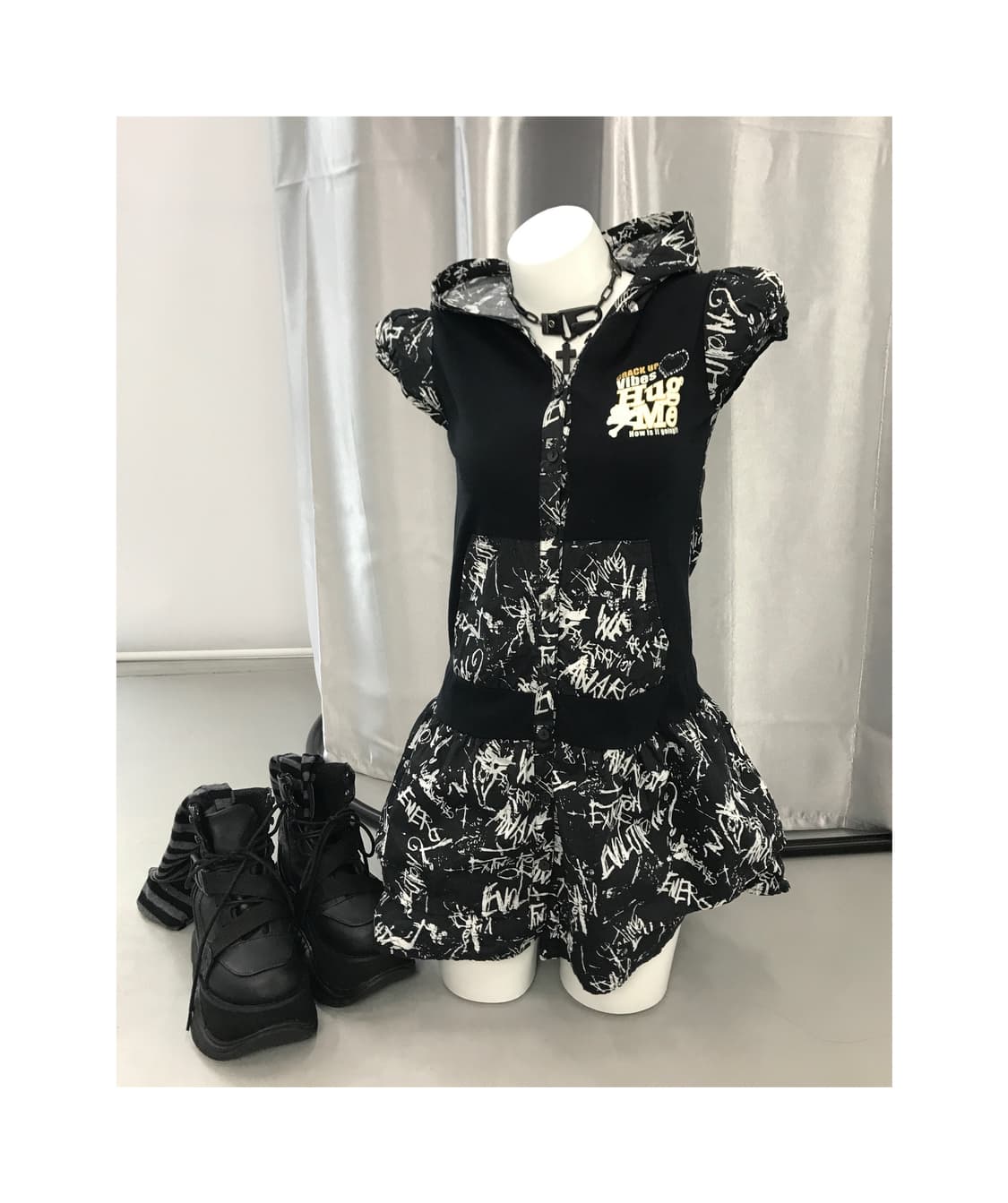 Jpn Y2k Punk Graphic Hoodie Onepiece 상품이미지1