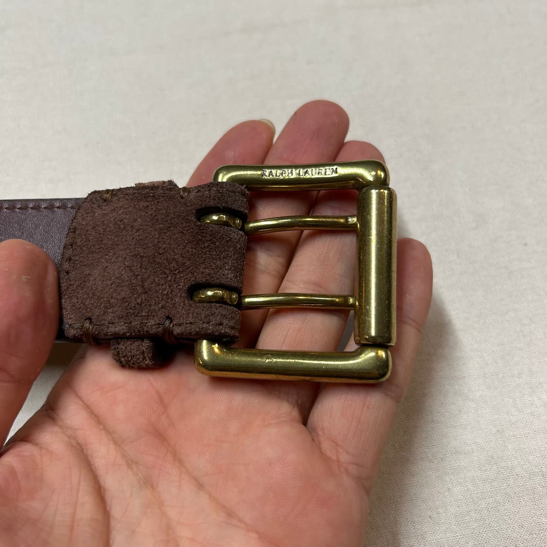 폴로 랄프로렌 스웨이드 가죽 더블 프롱 벨트 브라운 상품이미지8