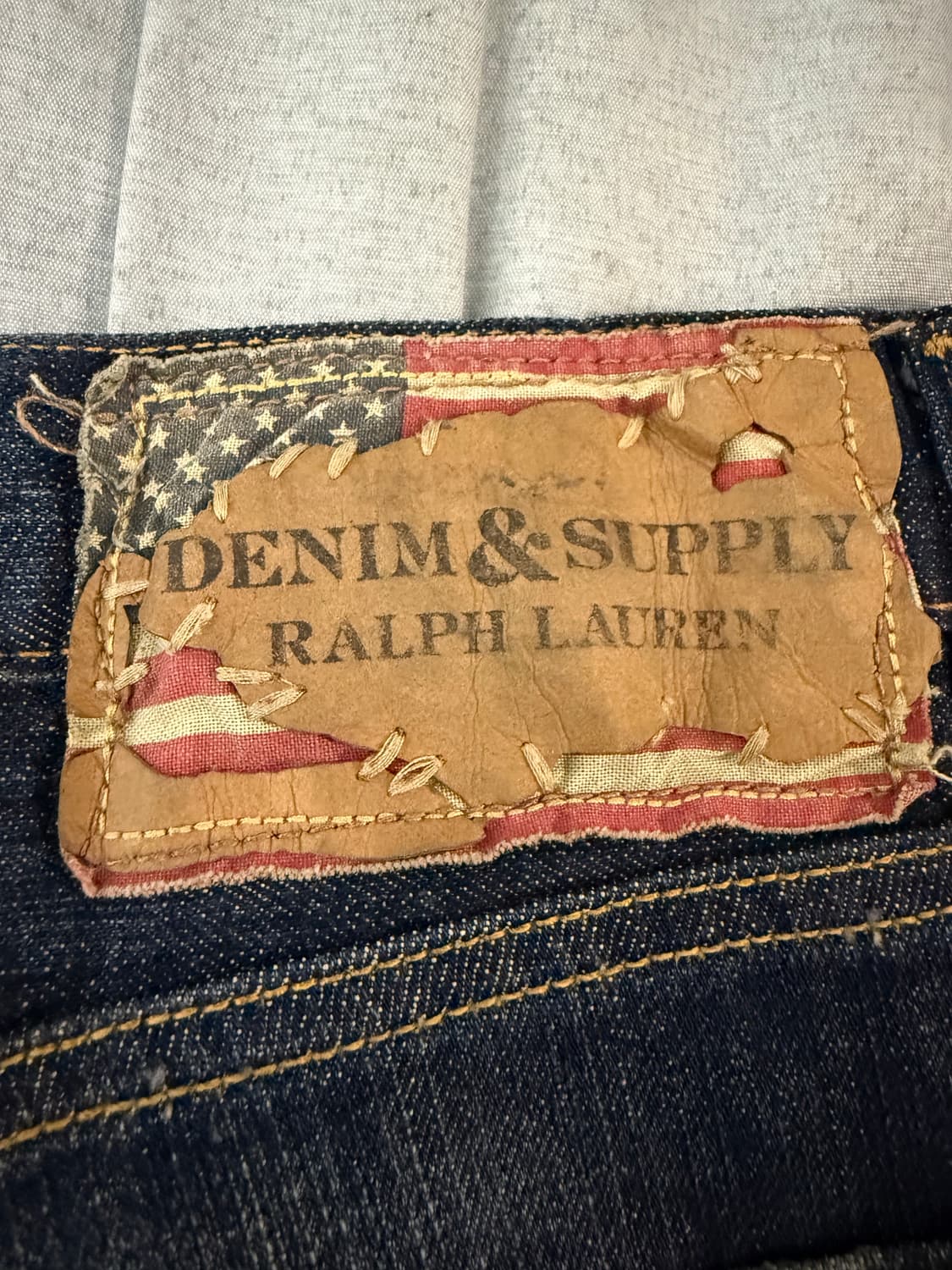 (32)폴로 랄프 로렌 가죽 패치 미국 국기 워싱 로우 스키니 럭셔리 진 상품이미지4