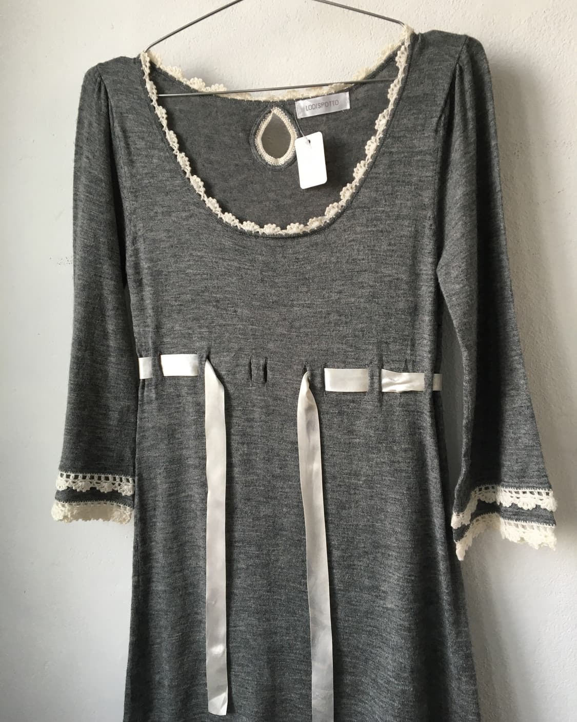 Lace trimming belted woolen knit one pie 상품이미지5