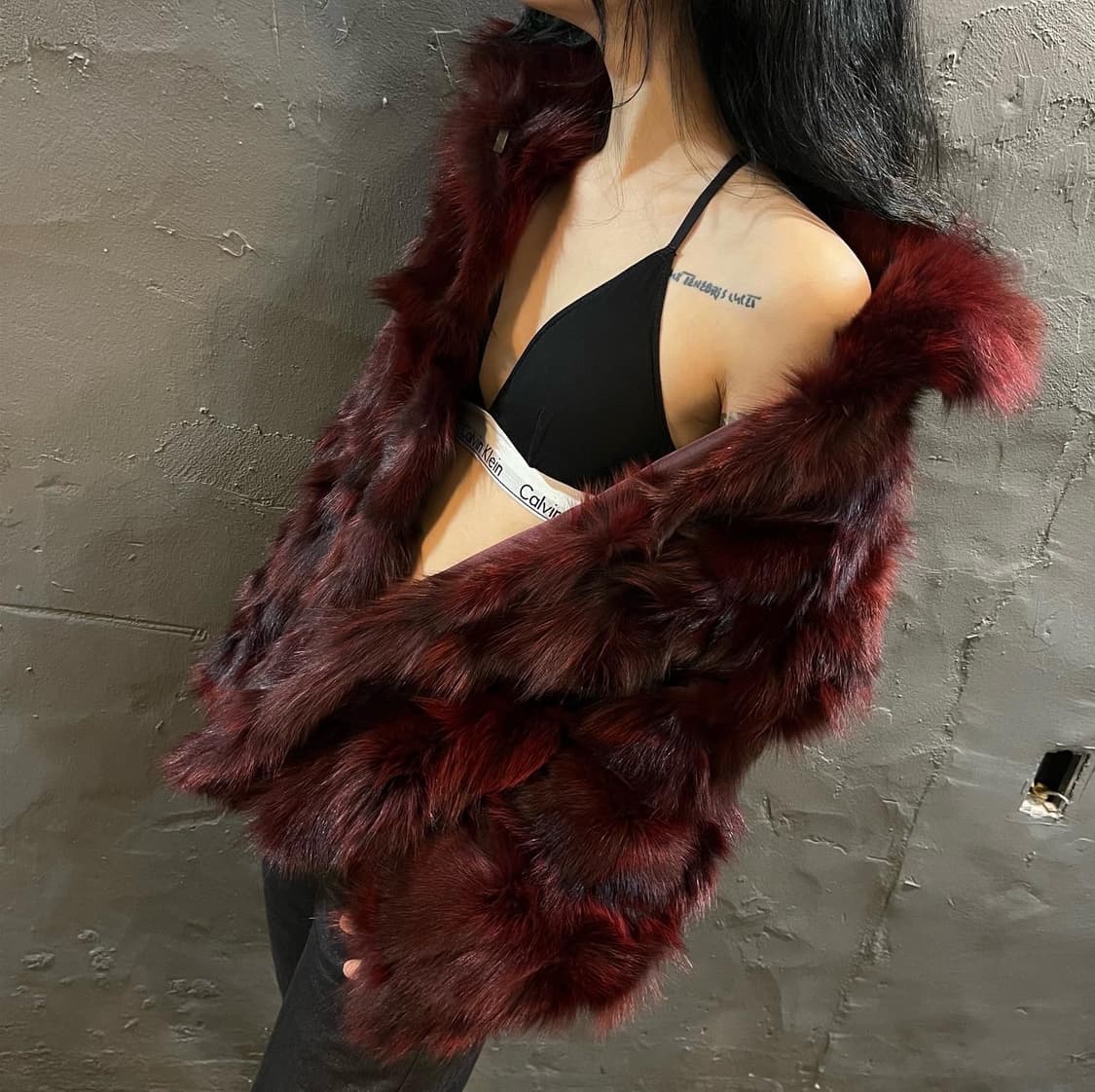 버건디레드 폭스 퍼 자켓 상품이미지1