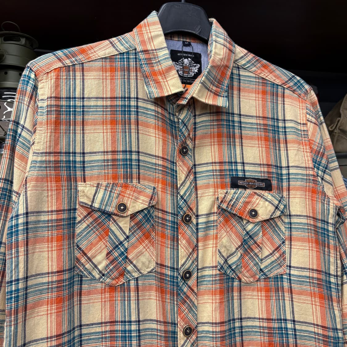 10s 할리데이비슨 슬림핏 오렌지체크 플란넬 워크셔츠 바앤실드 N739 상품이미지3