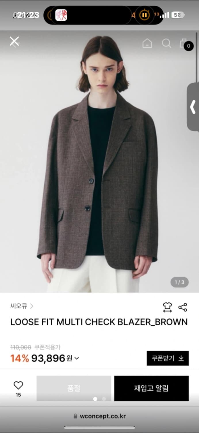 씨오큐) Loose fit multi check blazer_brown 상품이미지1