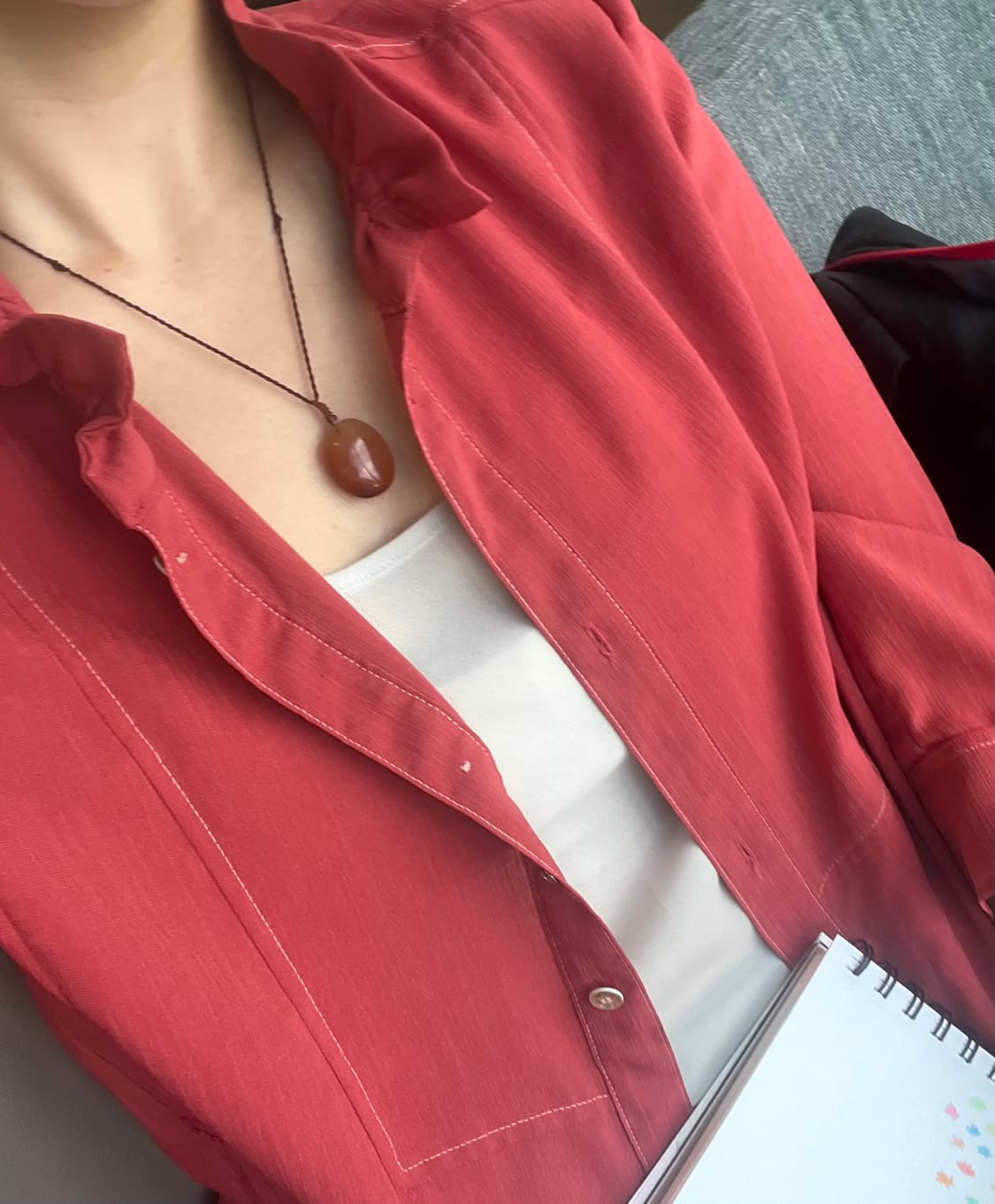 Handmade 오렌지레드 원석 실목걸이 상품이미지1