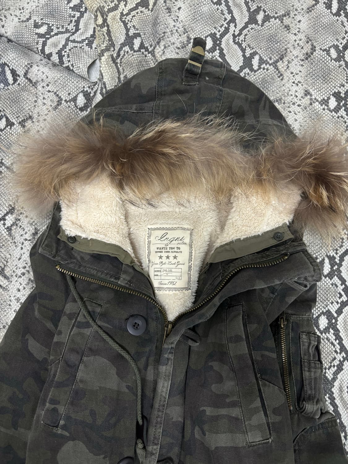 Y2K Camo Pattern Fur Parka 상품이미지8