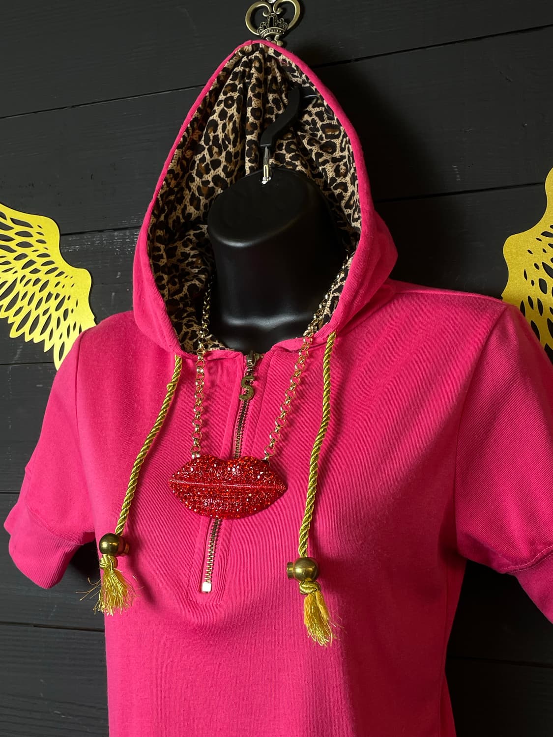 JPN 갸루 호피 레오파드 골드 로프 밧줄 핑크 후드 상품이미지2