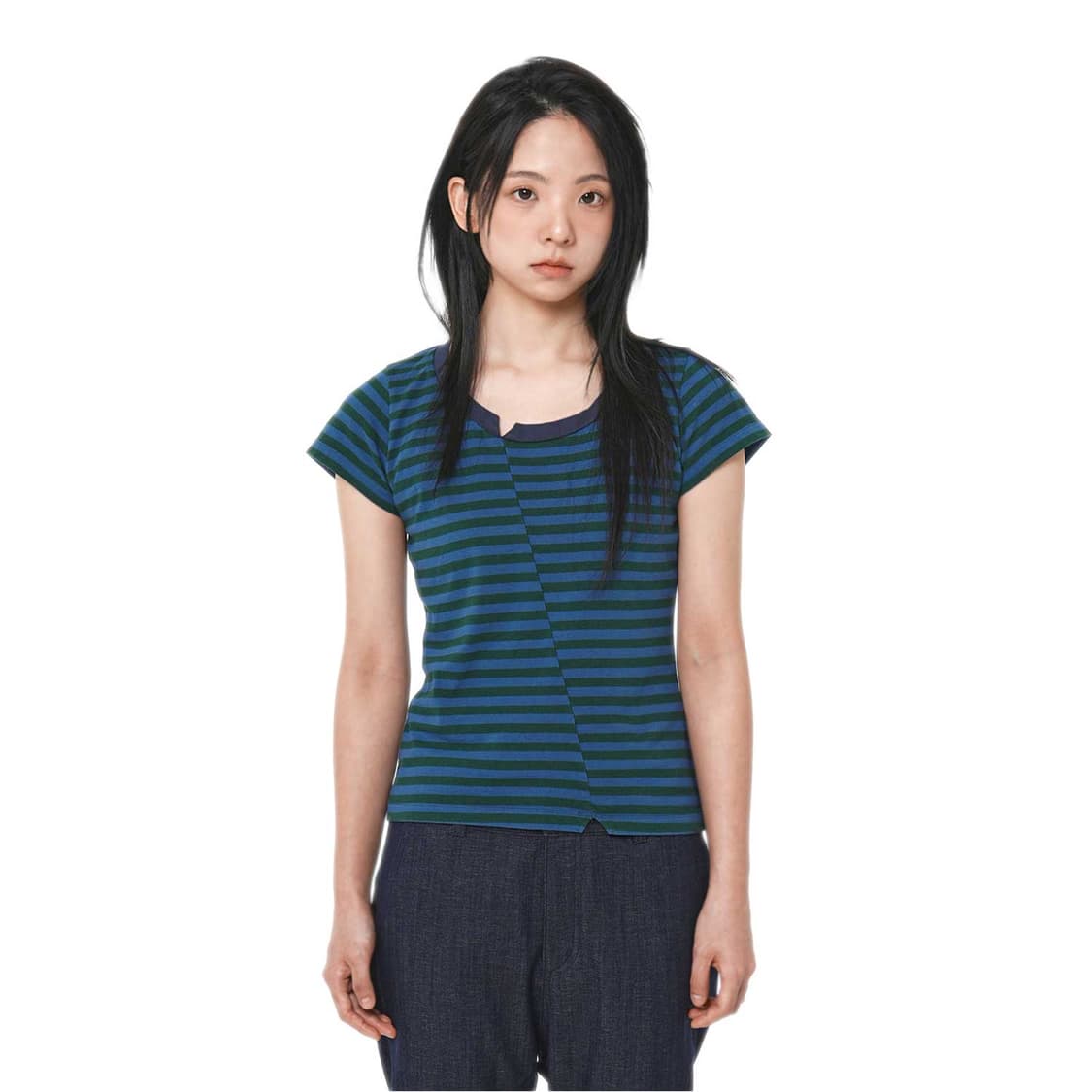 사파리스팟 1/2 블록 스트라이프 티셔츠 네이비 상품이미지2