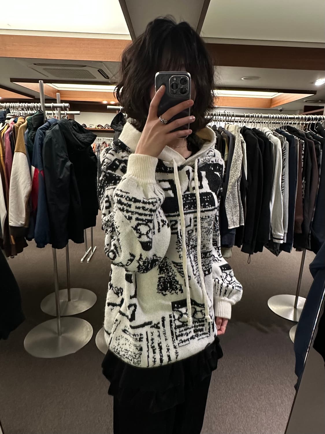 OS)TS COLLECTION 빈티지 그래픽 패턴 니트 후디 상품이미지1