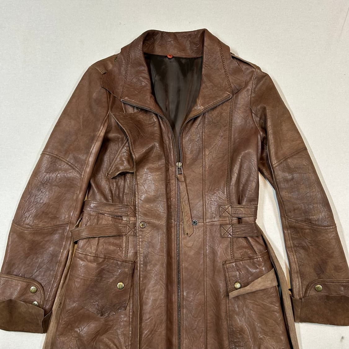 S) 탱커스 TANKUS 고트 스킨 염소가죽 벨티드 롱 코트 상품이미지2