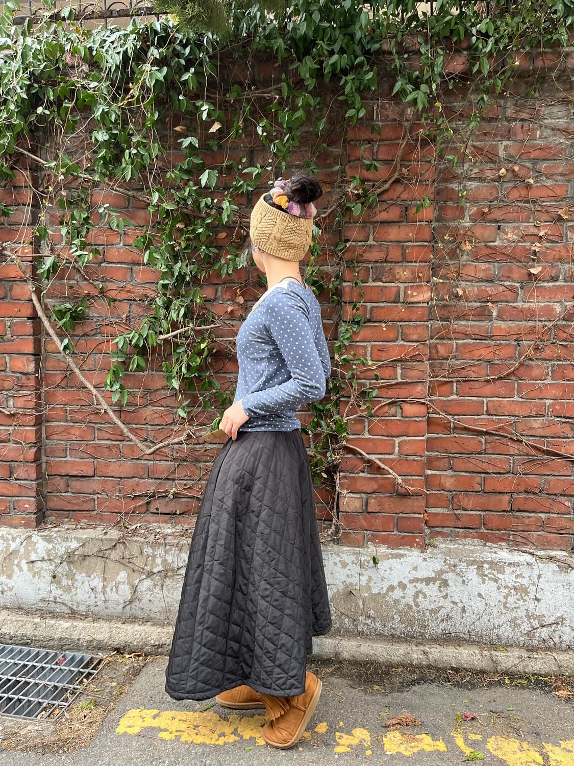 블랙 퀼팅 패딩 롱스커트 상품이미지3