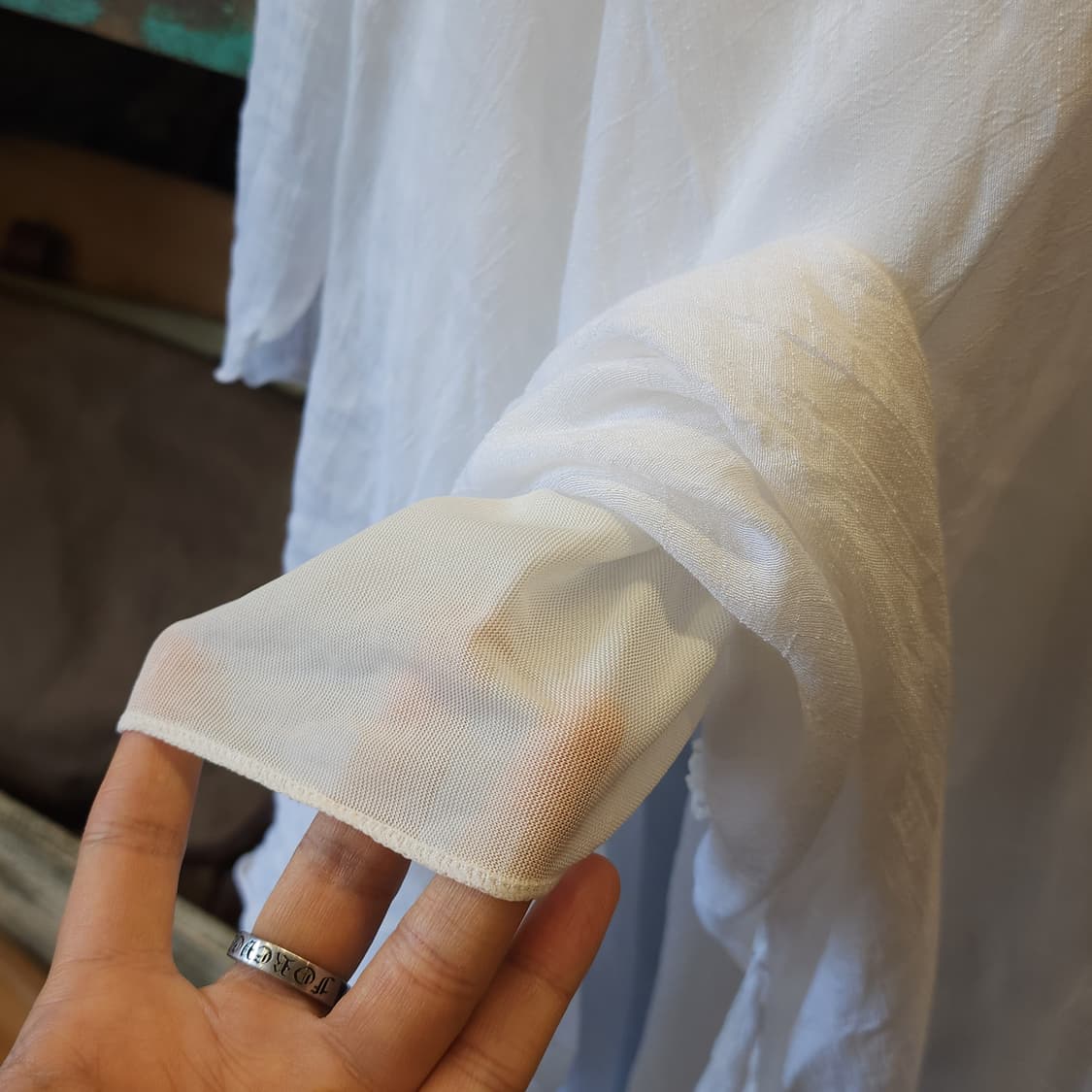 90s 빈티지 스커트 유럽  화이트 스커트 밴딩 허리끈 상품이미지7